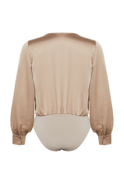 TRENDYOLMILLA Haki Saten Kumas Kruvaze Yaka Etek Ucundan C?tc?t Detayl? Dokuma Body TOFAW19BB0678  фото 8