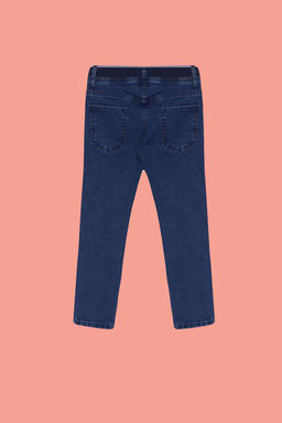 Koyu Mavi K?z Cocuk Esnek Straight Lastikli Denim Pantolon Jean TKDSS24PL00013 - Trendyolmilla фото 4