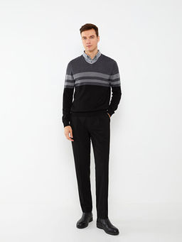 G?mlek Yaka Uzun Kollu ?izgili Erkek Triko Kazak