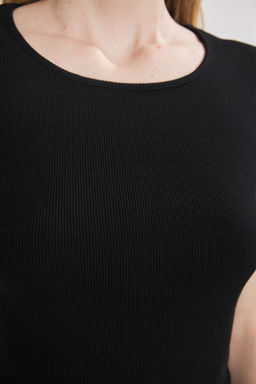 Siyah Duz-Siyah Cizgili 2li Paket Havuz Yaka Vucuda Oturan Fitlli Esnek Orme Bluz TWOSS25BZ00512 - Trendyolmilla фото 6