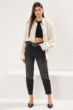 Siyah Pacas? Kesikli Normal Bel Comfort Mom Jeans TWOSS25JE00096