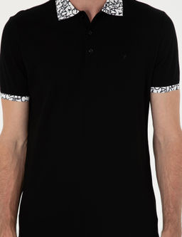 Siyah Slim Fit Polo Yaka Merserize T-shirt
