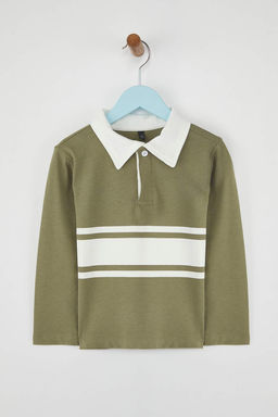 Yesil Erkek Cocuk 100% Pamuk Duz Polo Yaka Regular Orme T-Shirt TKDAW26TS00003 - Trendyolmilla фото 2