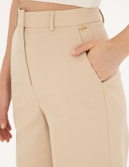 Bej Y_ksek Bel Straight Fit Pantolon