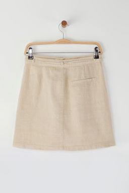 Bej %100 Keten Cep Detayl? Mini Etek TWOSS24ET00154