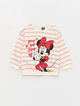 Bisiklet Yaka Uzun Kollu Minnie Mouse Bask?l? K?z Bebek Sweatshirt