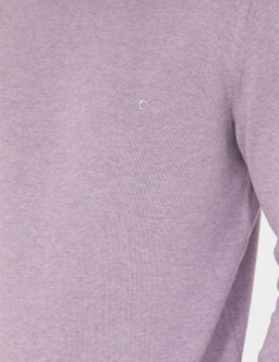Koyu Lila Slim Fit Yar_m Bal_k__ Yaka Basic Triko Kazak
