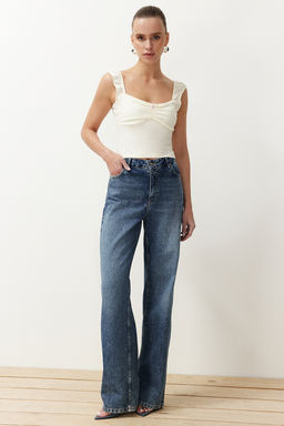 Ekru Carmen Yaka Fitted/Vucuda Oturan Dusuk Kol Buzgu/Drape Detayl? Orme Bluz TWOSS24BZ00500 - Trendyolmilla фото 3