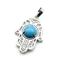 Подвеска Хамса 22*30мм с бирюзой искусственной в оправе из ювелирного сплава