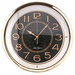 Часы настенные Мистика д41см, h6см, мягкий ход, циферблат Ирис черный; цифры арабские, золотой; корпус пластик, золотой/прозрачный; в коробке (Китай)