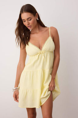 Sar? Duz Midi Dokuma Elbise TWOSS25EL00919 - Trendyolmilla фото 6