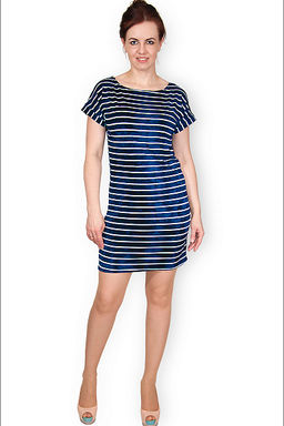 Платье - туника, вискозное (батик), Полоска, индиго (355-2) - Плиона фото 2