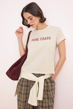 Tas Slogan Regular/Normal Kal?p K?sa Kollu %100 Pamuk Orme T-Shirt TWOSS26TS00083