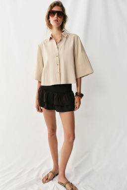 CAMISA CORTA MANGA ANCHA / Beige