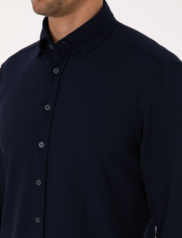Lacivert Esnek Slim Fit _izgili Uzun Kollu G_mlek