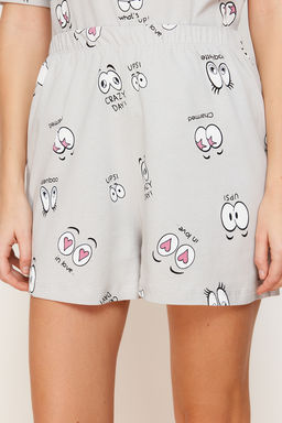 Trendyolmilla Gri %100 Pamuklu Eglence Desenli Sortlu Orme Pijama Tak?m? THMSS24PT00024  фото 6