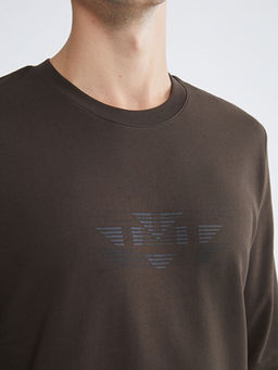 Bisiklet Yaka Bask?l? Erkek Sweatshirt