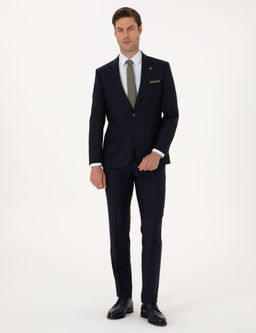 Lacivert Slim Fit %100 Y_n Tak_m Elbise