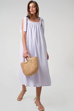Сарафан миди на бретельках бледно-сиреневый - Fly фото 4