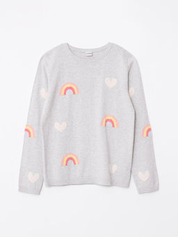 Bisiklet Yaka Desenli Uzun Kollu K?z ?ocuk Triko Kazak