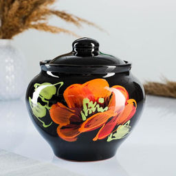 Горшочки для запекания Псковский гончар «Мак на чёрном», набор 4 шт., 850 мл, с ухватом, керамика