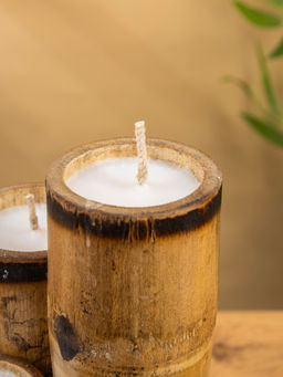 Свеча в бамбуке тройная «Птица», 14×14×30 см, 100 мл, бежевая