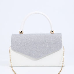 Сумка-клатч женская вечерняя на магните с ручкой, комбинированная, белая