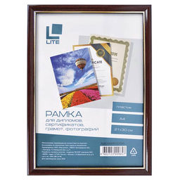 Фоторамка LITE А4 210х300 мм пластик, тёмный орех с позолотой
