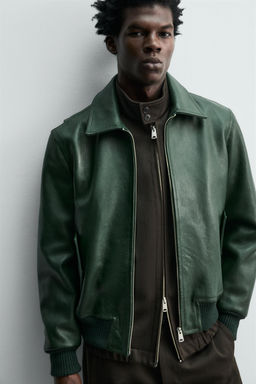 LEATHER BOMBER JACKET - Zara фото 5