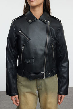 Trendyolmilla Ekru Regular Suni Deri Birker Ceket Mont TWOAW25MO00002  фото 18