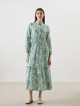 G?mlek Yaka Desenli Elbise