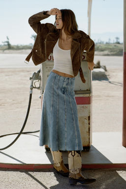 CAZADORA CORTA 100% PIEL ANTE CINTUR?N / Tabaco