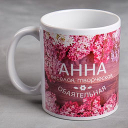 Кружка сублимация Анна цветы, 320 мл, с нанесением