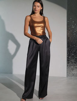 Топ в рубчик с широкими лямками с матовым покрытием металлик из хлопка с эластаном - Vilatte фото 5