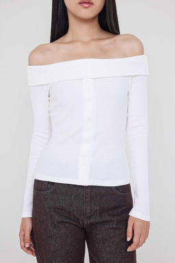 Antrasit Fitted/Vucuda oturan Carmen Yaka Dugmeli Fitilli Esnek Orme Bluz TWOAW26BZ00076 - Trendyolmilla фото 9