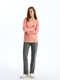 Bisiklet Yaka Bask?l? Kad?n Pijama Tak?m?