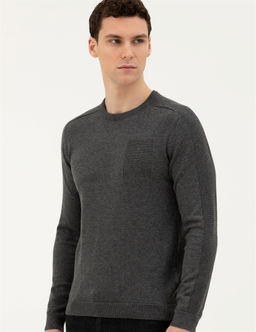 Koyu Gri Slim Fit Bisiklet Yaka Triko Kazak - Pierre cardin фото 3