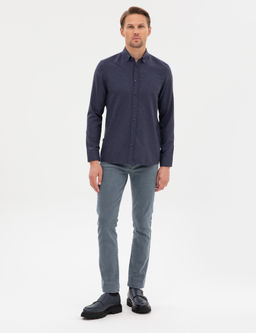 Lacivert Flanel Dokulu Slim Fit Uzun Kollu G_mlek