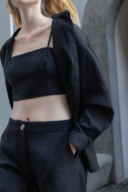 Укороченная блузка-топ из смесовой льняной ткани - Incity фото 2