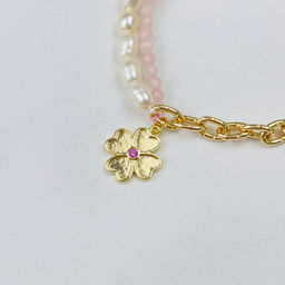 Браслет из Розового кварца и Жемчуга с цепочкой 15,5 см + - Радуга самоцветов фото 3