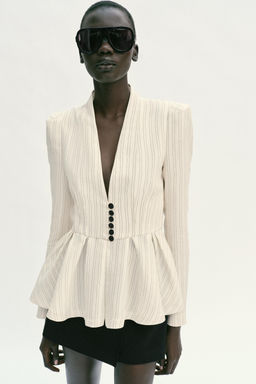 BLAZER RAYAS PEPLUM / Crudo / Marr?n - Zara фото 2