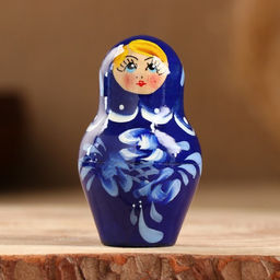 Матрёшка дерево «Гжель», синее платье, 5 кукольная, 10 см