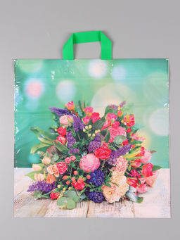 Цена за 25 шт. Пакет "Цветочная композиция", полиэтиленовый с петлевой ручкой, 45 х 45 + 3 см, 60 мкм