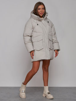 Зимняя женская куртка модная с капюшоном светло-серого цвета 52310SS - Holdluck фото 4