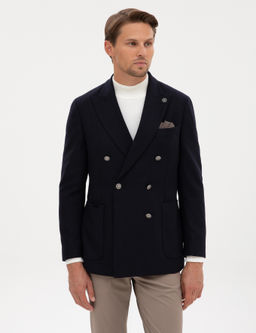 Lacivert Ex. Slim Fit Y_n Kar___ml_ Kruvaze Ceket