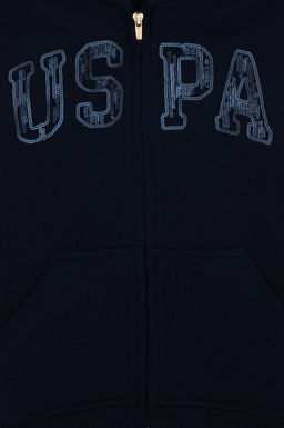 K_z _ocuk Lacivert Payet __lemeli Kap__onlu Basic Sweatshirt Sepette S_rpriz _ndirim - U.s. polo assn фото 3