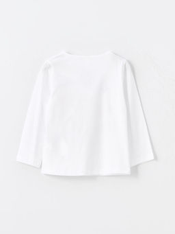 Bisiklet Yaka Uzun Kollu Bask?l? K?z Bebek Ti??rt