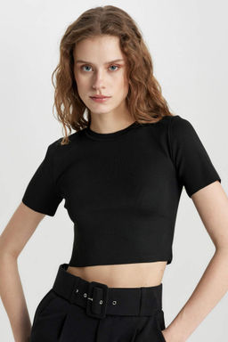 Fitted Bisiklet Yaka K?sa Kollu Triko Tisort - Defacto фото 2