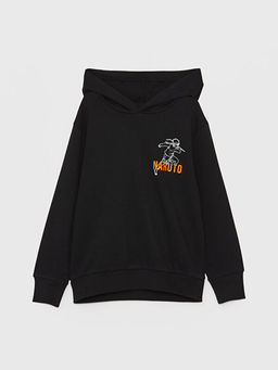 Bask?l? Uzun Kollu Erkek ?ocuk Hoodie