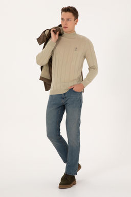 Erkek Slim Fit Yar_m Bal_k__ Yaka A__k Haki Kazak - U.s. polo assn фото 4